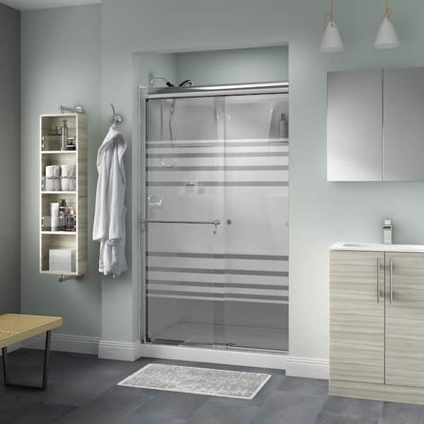 Delta Traditional 48 in. x 70 in. Semi-Frameless Sliding Shower Door in Chrome with 1/4 in. (6mm) Transition Glass