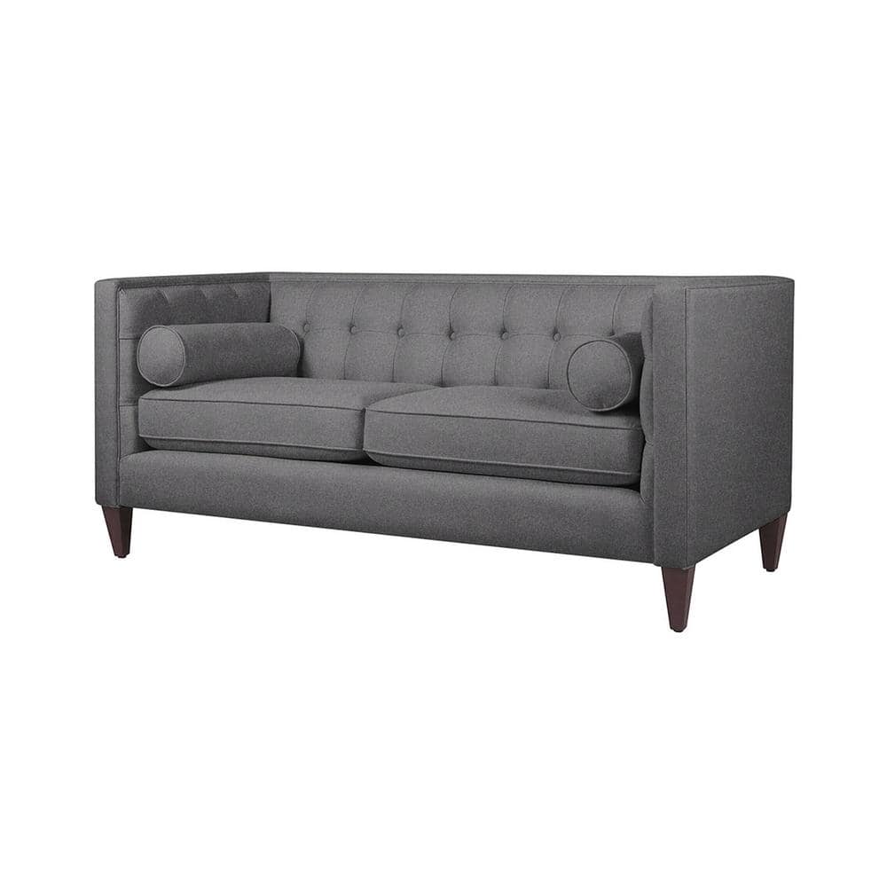 Jack 84'' Steeple Gray Tufted Tuxedo Sofa with Wood Legs