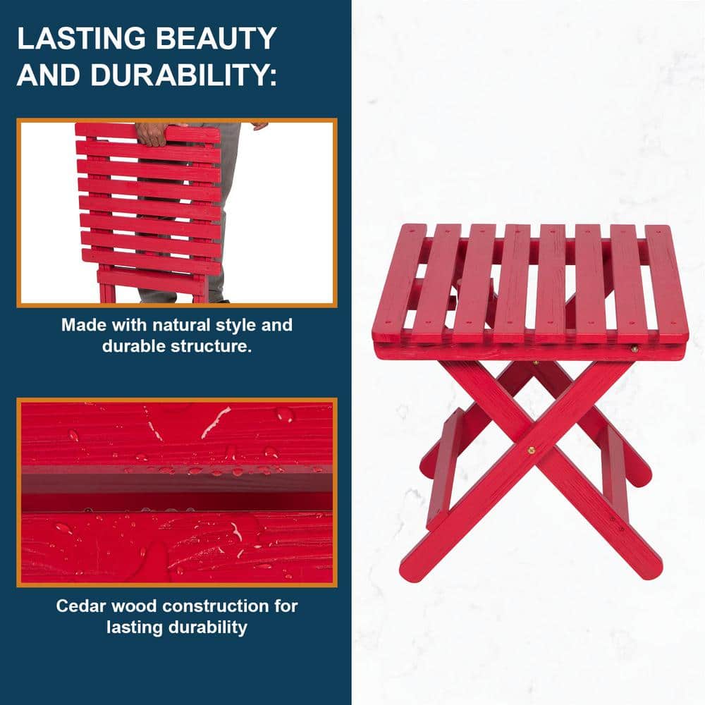 Chili Red Cedar Wood Folding Outdoor Side Table