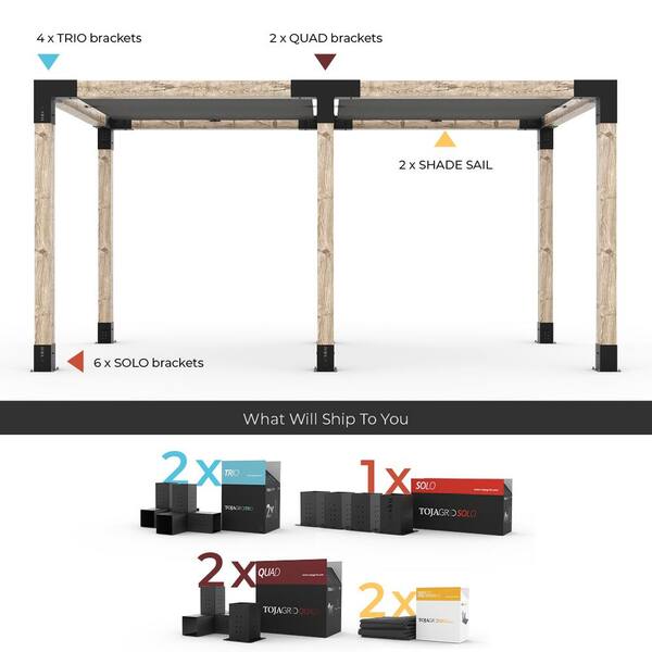 TOJA GRID 8 ft. x 24 ft. Double Pergola Kit with 2 Graphite Shade
