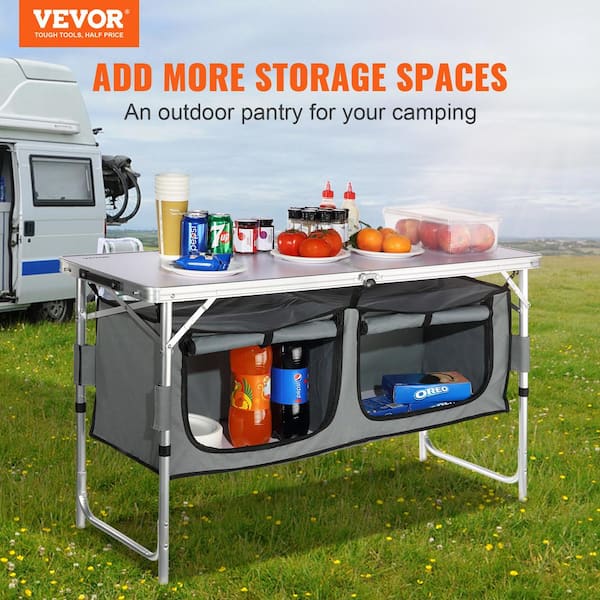 VEVOR Camping Kitchen Table 49.2 in. W x 21.3 in. D x 46.5 in. H Portable  Folding Camp Station with Storage Organizer, Black H48X21.5X47INC54NV0 -  The Home Depot