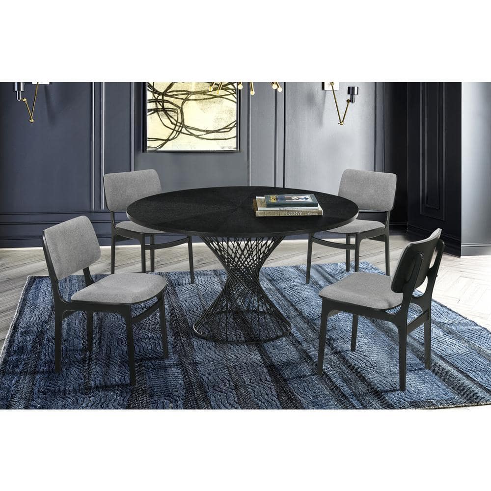 Cirque 54 in. Black Wood Mid-Century Modern Pedestal Round Dining Table wit
