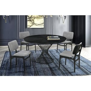 Cirque 54 in. Black Wood Mid-Century Modern Pedestal Round Dining Table with Epoxy Black Metal Base