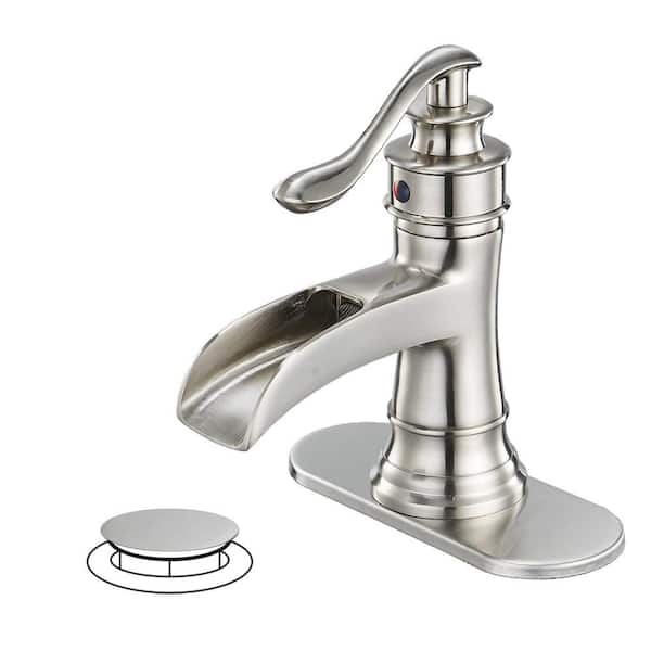 HOMEMYSTIQUE Single Handle Single Hole Bathroom Faucet with Drain Kit Included and Corrosion Resistant, Detachable in Brushed Nickel