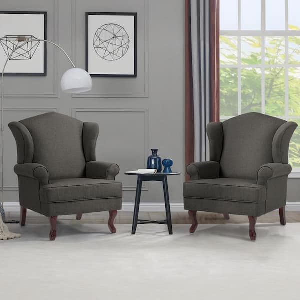 お椅子　3/3 Uixe Dark Gray Linen Wood Legs Upholstered Accent Arm Chair