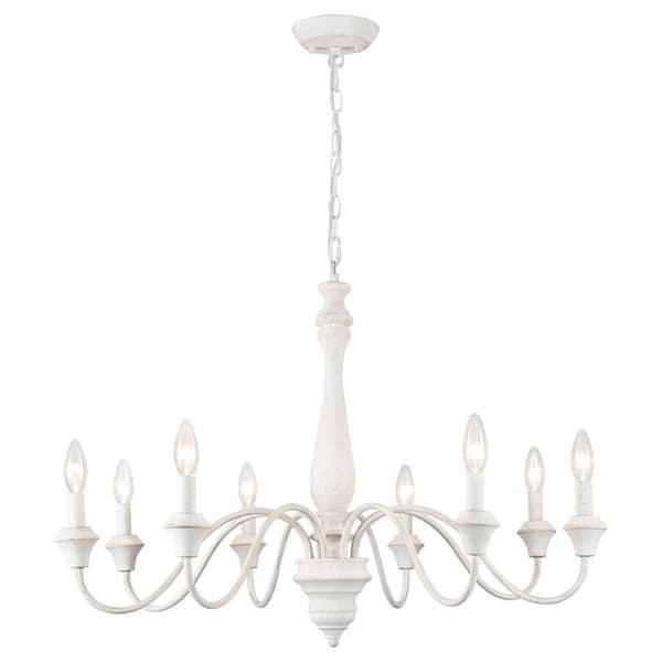 8-Light Vintage White Farmhouse Candle Style Chandelier for Dinning Room Foyer with No Bulbs Included
