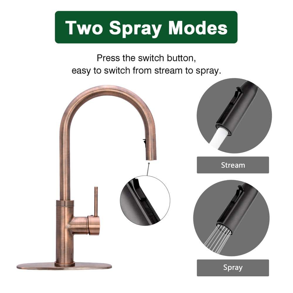 Antique Copper Brass Pull-Down Kitchen Faucet with Single Handle