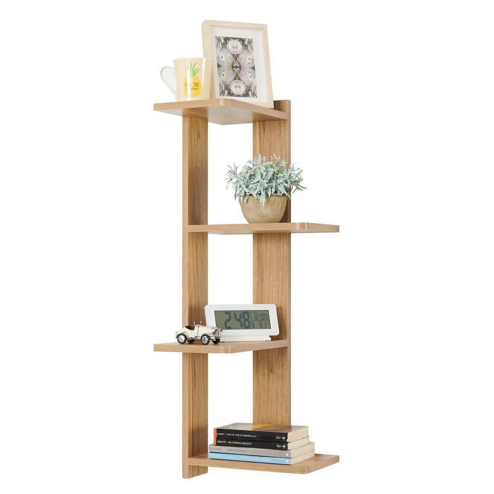 Chestnut 4-Tier Corner Floating Wood Wall Shelf