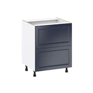 Devon Painted Blue Shaker Assembled Base Kitchen Cabinet with 2 Drawers 27 in. W x 34.5 in. H x 24 in. D