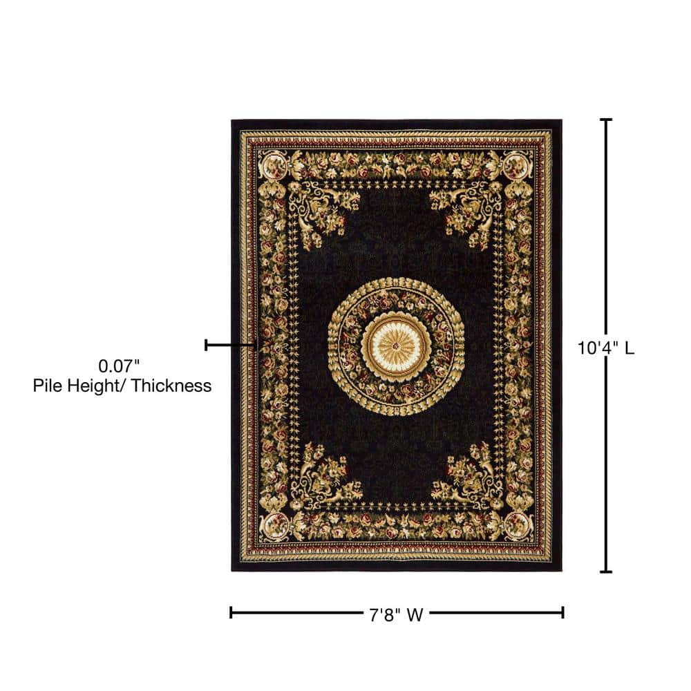 Black Rectangular Medallion Synthetic Area Rug