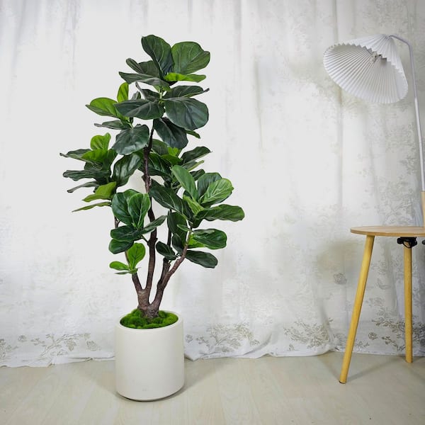 Edvivi 4.5 ft. Artificial Fiddle Leaf Fig Tree in White Decor Pot, Faux Green Plant Indoor Home Decorative Planter