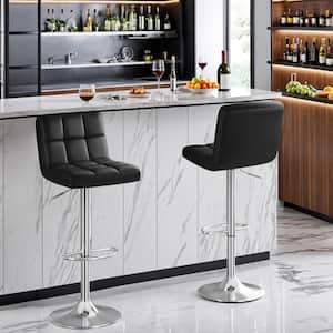 33 in. - 44 in. Height Black Low Back Metal Adjustable Bar Stool with PU Leather-Seat 360° Swivel (Set of 2)