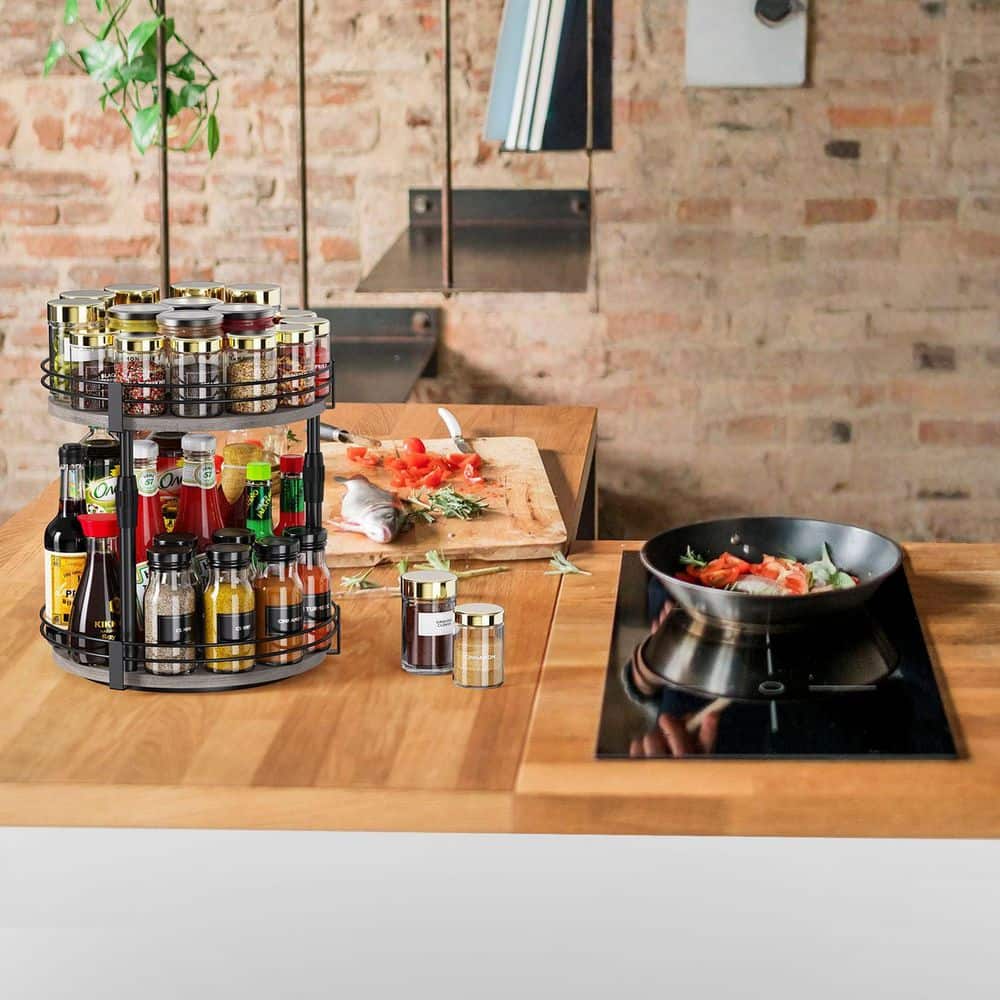 Wudkey 2-Tier Adjustable Height Rotating Spice Racks Spice Organizer ...