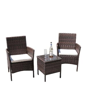 3-Pieces Wicker Patio Conversation Set with Brown Cushions