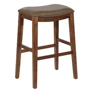 Metro 29 in. Saddle Stool with Nail Head Accents and Espresso Legs with Molasses Bonded Leather