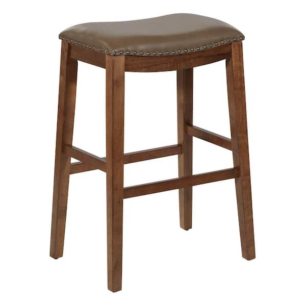 OSP Home Furnishings Metro 29 in. Saddle Stool with Nail Head Accents and Espresso Legs with Molasses Bonded Leather