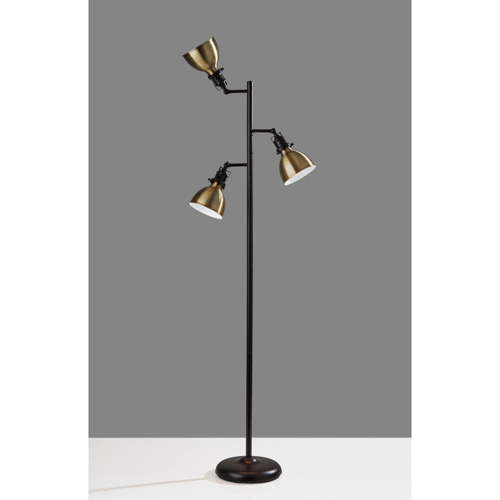 Antique Brass & Bronze Adjustable Triple-Head Outdoor Floor Lamp