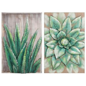 "Succulent" Handed Painted Iron Dimensional Wall Sculpture (Set of 2)