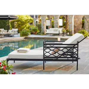Wakefield Aluminum Outdoor Chaise Lounge with Natural White Cushions