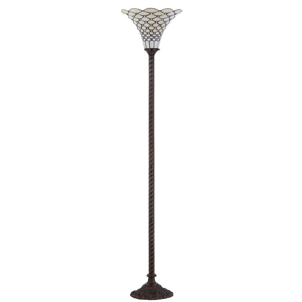 70" Bronze Tiffany-Style Stained Glass Torchiere Lamp