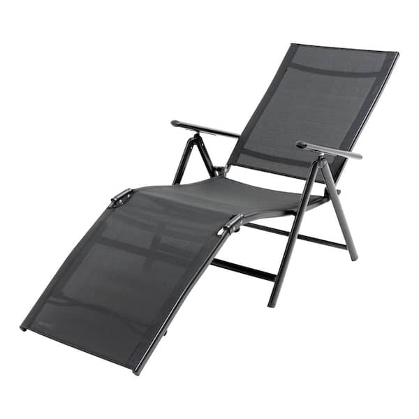 Unbranded Metal Outdoor Lounge Chaise Folding Reclining Chair with Adjustable Back, Textilene Seat, Gray