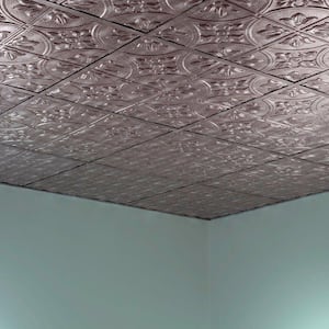 Traditional Style #2 2 ft. x 2 ft. Vinyl Lay-In Ceiling Tile in Crosshatch Silver