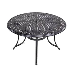 Beth Dark Gold Round Cast Aluminum 28 in. H Patio Outdoor Dining Table with Umbrella Hole