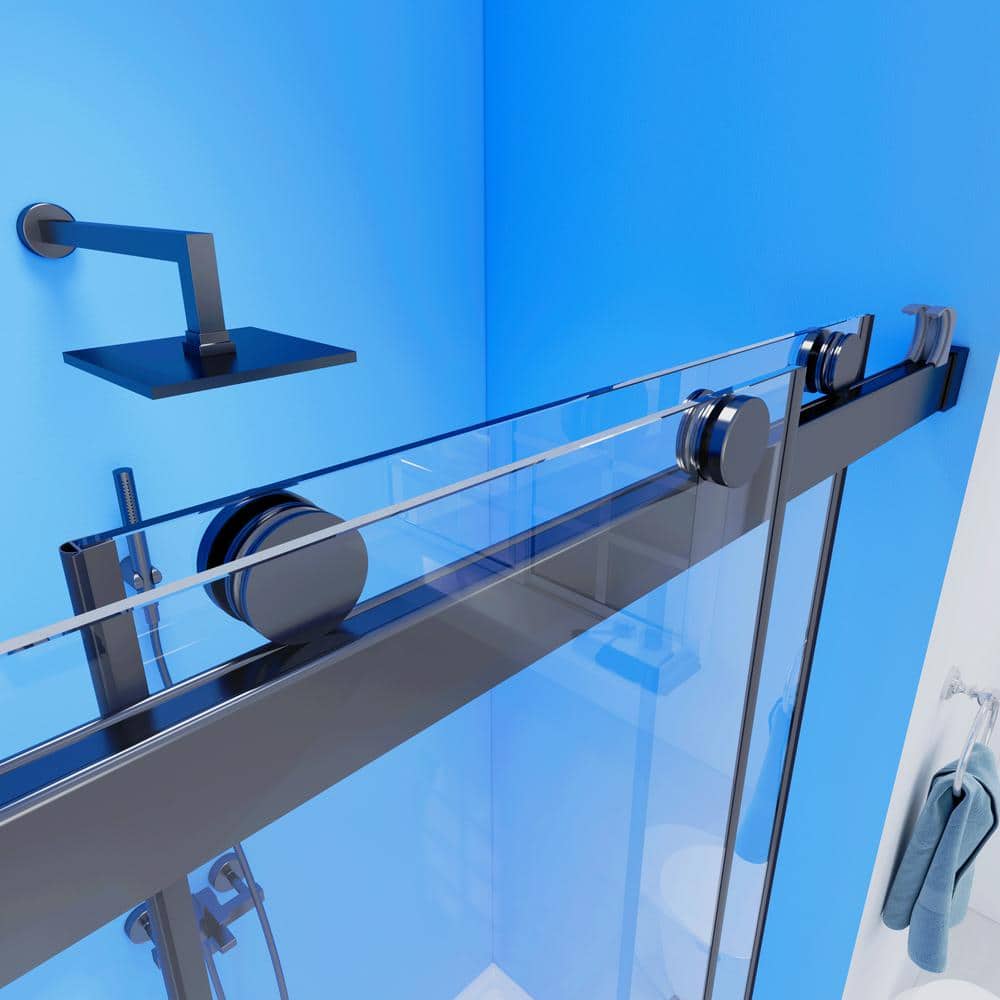 60'' Matte Black Double Sliding Frameless Shower Door with Clear Glass