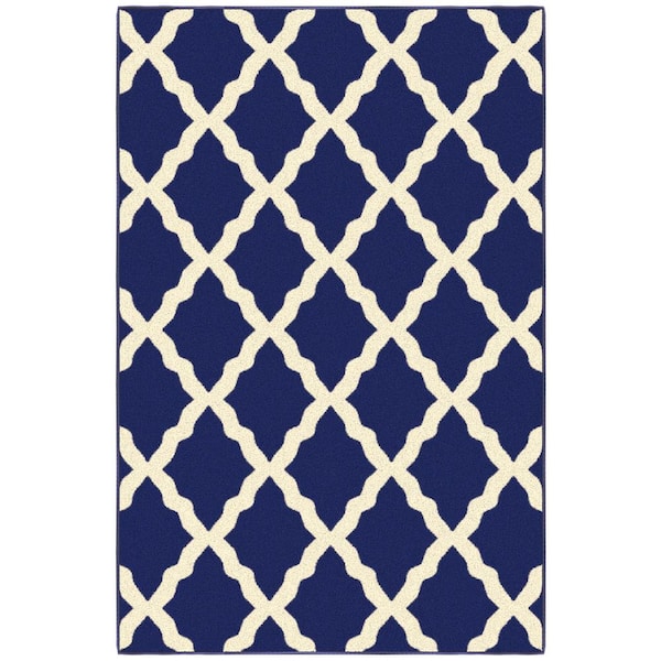 Ottomanson Glamour Collection Non-Slip Rubberback Moroccan Trellis Design 3x5 Indoor Area Rug, 3 ft. 3 in. x 5 ft., Navy