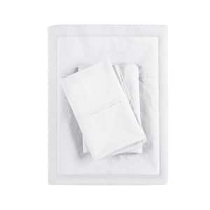 White Twin 200 Thread Count Relaxed Cotton Percale Sheet Set