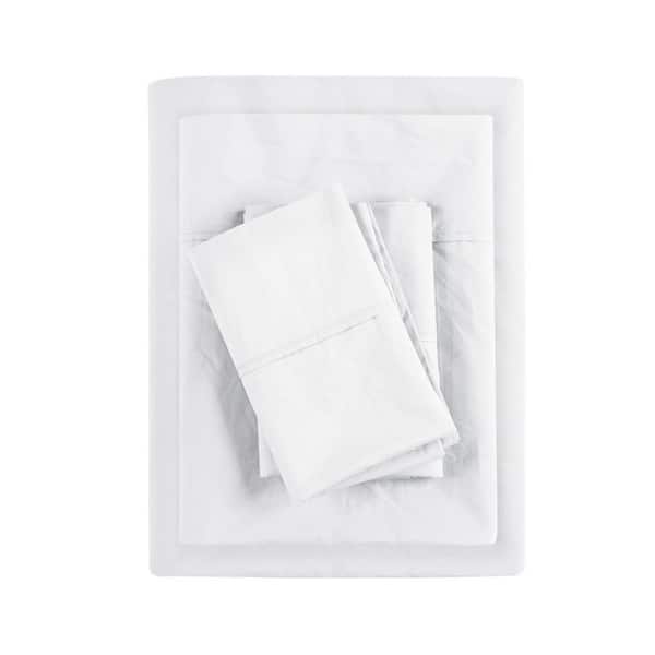 Madison Park White Full 200 Thread Count Relaxed Cotton Percale Sheet Set