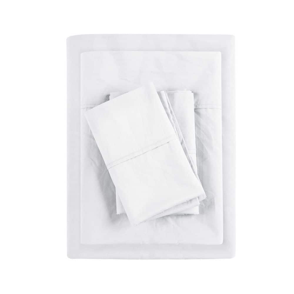 Madison Park White Cal King 200 Thread Count Relaxed Cotton Percale Sheet Set -  MP20-5404