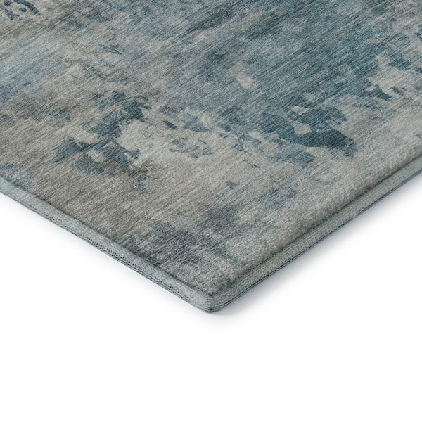 Mayfield Premium Machine Washable Abstract AMF2073 Teal 2 ft. x 7 ft. Runner Rug