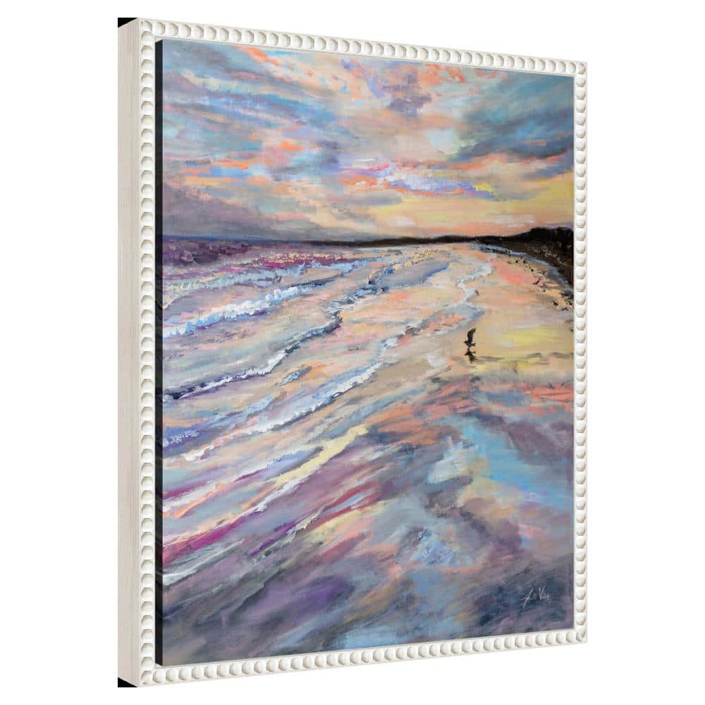 Impressionist Coastal Sunset Canvas with Beaded White Frame