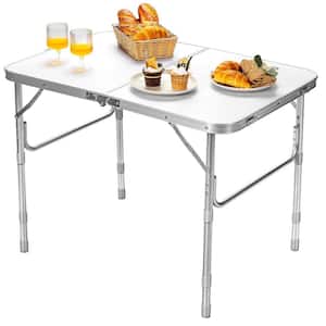 DlandHome Folding Camping tall collapsible table Catering Barbecue Beer Buffet Picnic Tables 121x61x60-74CM Height Adjustable Folding Long Garden Table Sturdy Plastic White