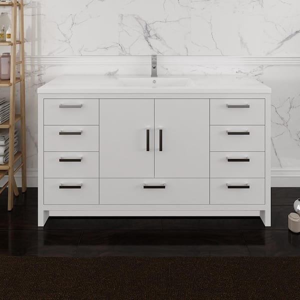 Imperia 60 in. Modern Bathroom Vanity in Glossy White with Vanity Top in White with White Basin