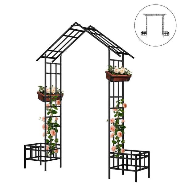 Jushua 68.1 in. W x 94.29 in. H Outdoor Metal Garden Arch Arbor with ...