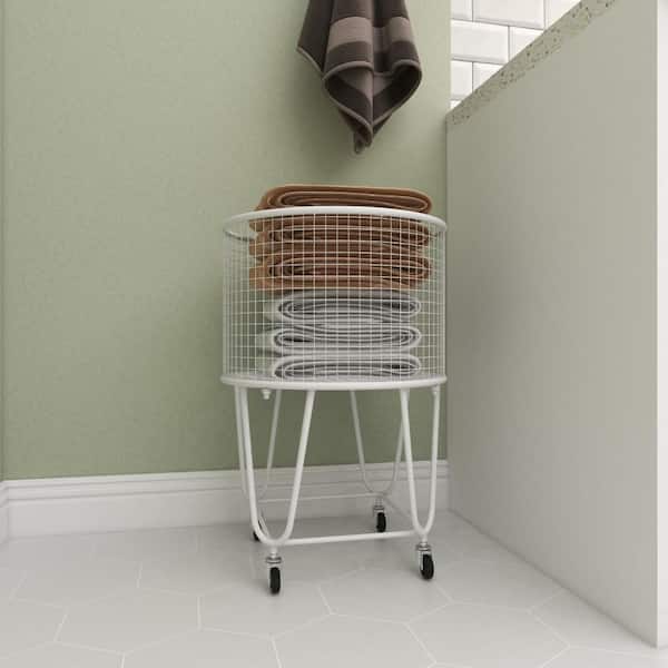Litton Lane 24 in. White Deep Set Metal Mesh Laundry Basket