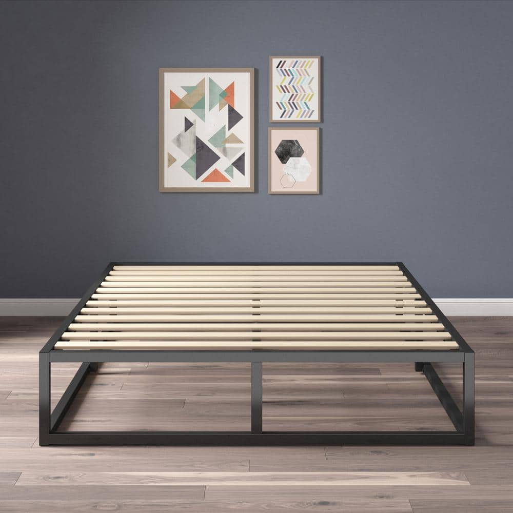 Joseph Black Metal Queen Platform Bed with Wood Slats