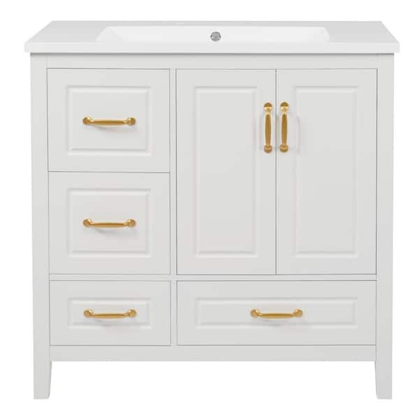 36 in. Freestanding White Bath Vanity with White Cultured Marble Top Unassembled