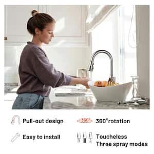 Touchless Single Handle Gooseneck Pull Down Sprayer Kitchen Faucet with Deckplate Pull Out Sink Faucet in Brushed Nickel