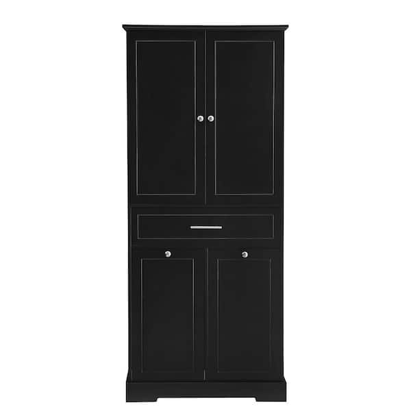 31.20 in. W x 16.40 in. D x 72.60 in. H Black MDF Freestanding Linen Cabinet with Adjustable Shelve