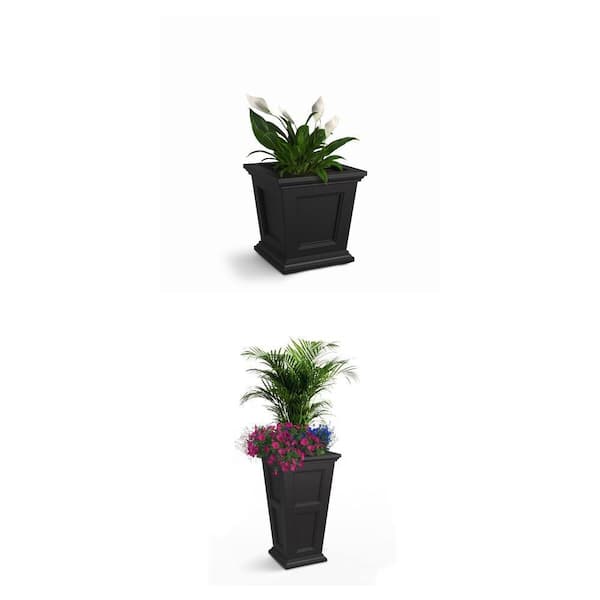 Fairfield Self-Watering Black Polyethylene Planter Combo: 28 in. Tall and 16 in. Square