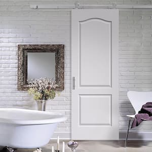 30 in. x 84 in. Camden Primed Smooth Molded Composite MDF Barn Door with Modern Hardware Kit