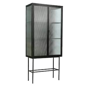 27.60 in. W x 12.60 in. D x 61.40 in. H Black Linen Cabinet with Dual Doors Three Detachable Wide Shelves