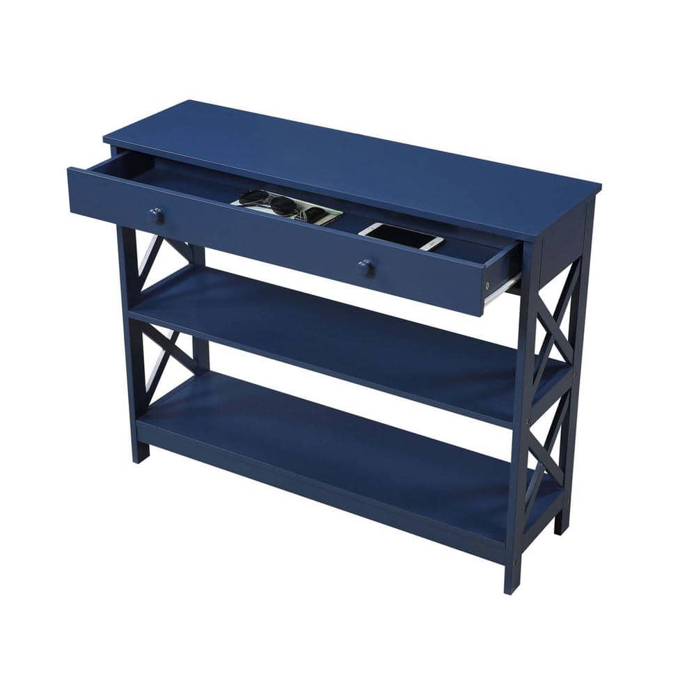 Oxford Cobalt Blue Console Table with X-Pattern and Storage