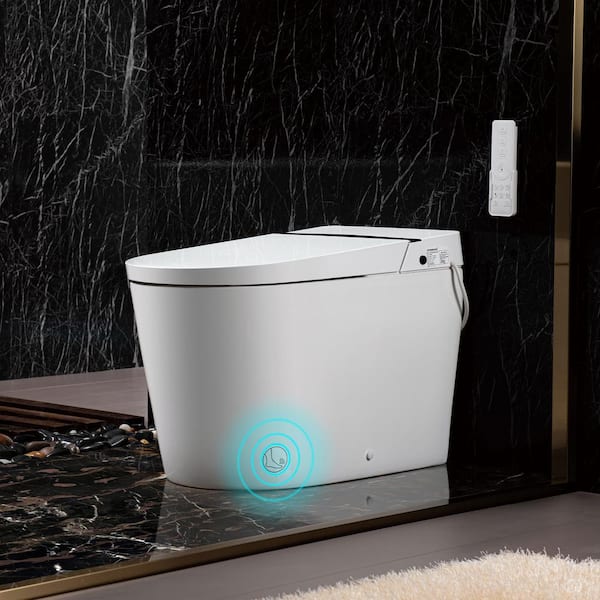 WOODBRIDGE Intelligent 1.0 GPF /1.6 GPF Elongated Toilet in White with Foot Sensor Function, Auto Open and Auto Close