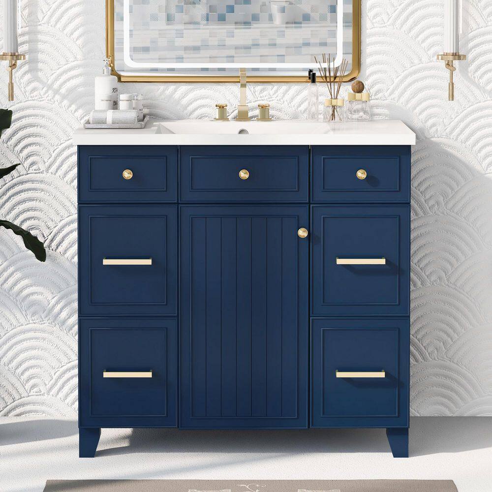 36 in. W x 18 in. D x 34. 3 in. H in Single Sink Freestanding Blue Bath Van