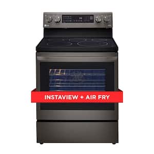 6.3 cu. ft. Smart True Convection InstaView Electric Range Single Oven with Air Fry in PrintProof Black Stainless Steel