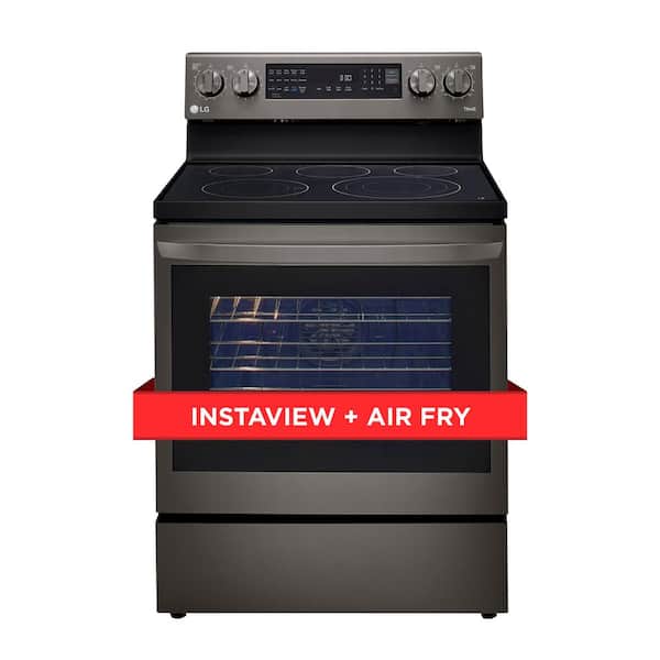LG 6.3 cu. ft. Smart True Convection InstaView Electric Range Single Oven with Air Fry in PrintProof Black Stainless Steel